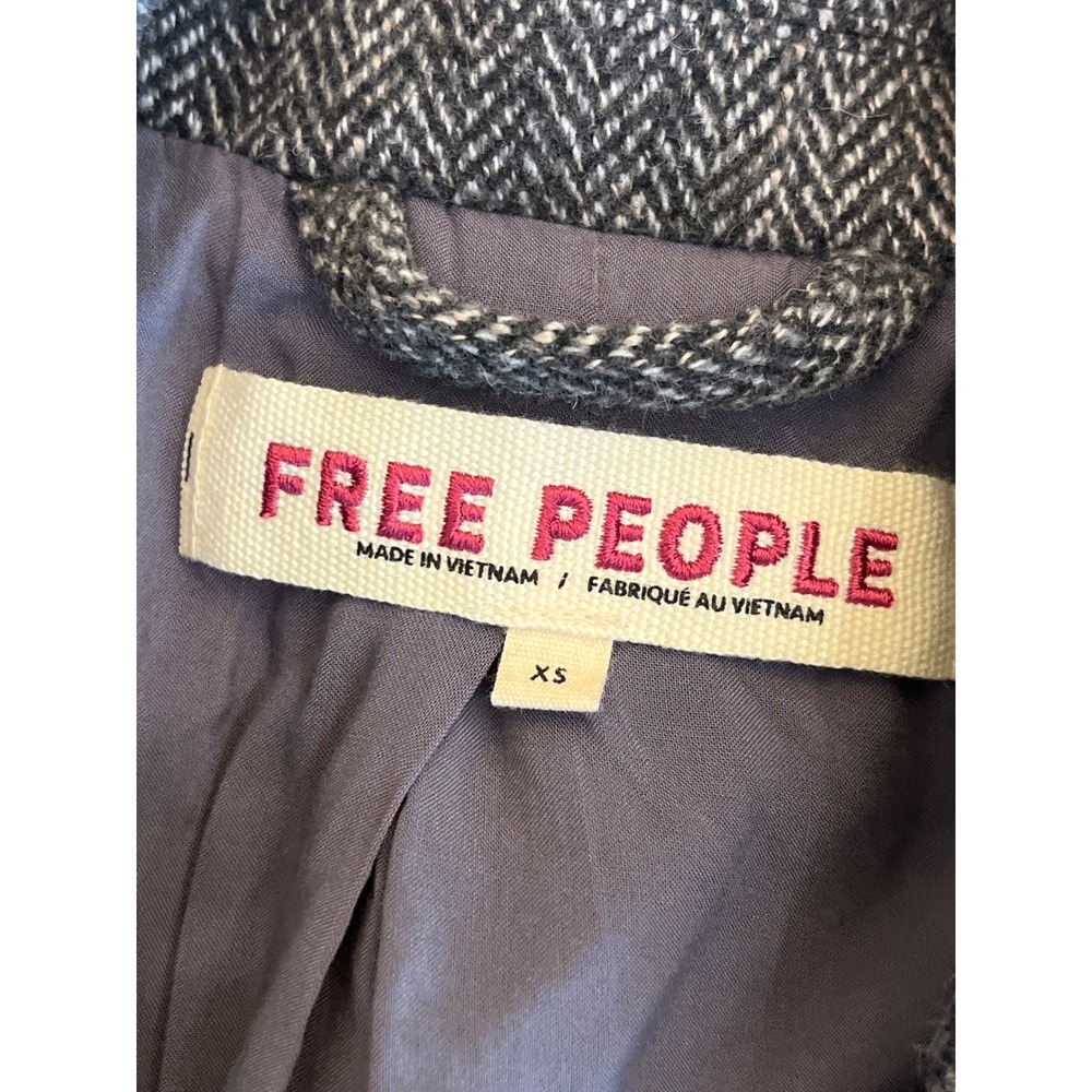 Free People Grey Herringbone Cropped Blazer Double Breasted Jacket XS - Picture 3 of 9